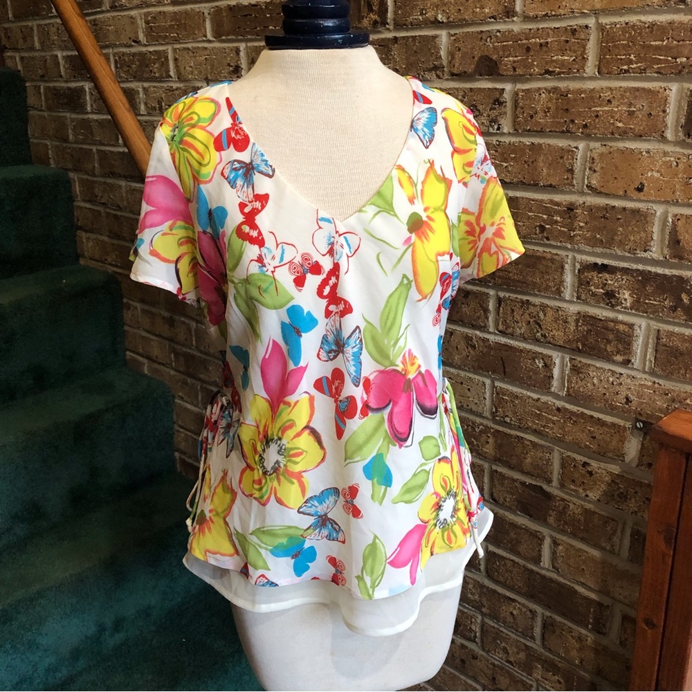 Y2K VTG 90s Bright Colorful Butterfly Blouse